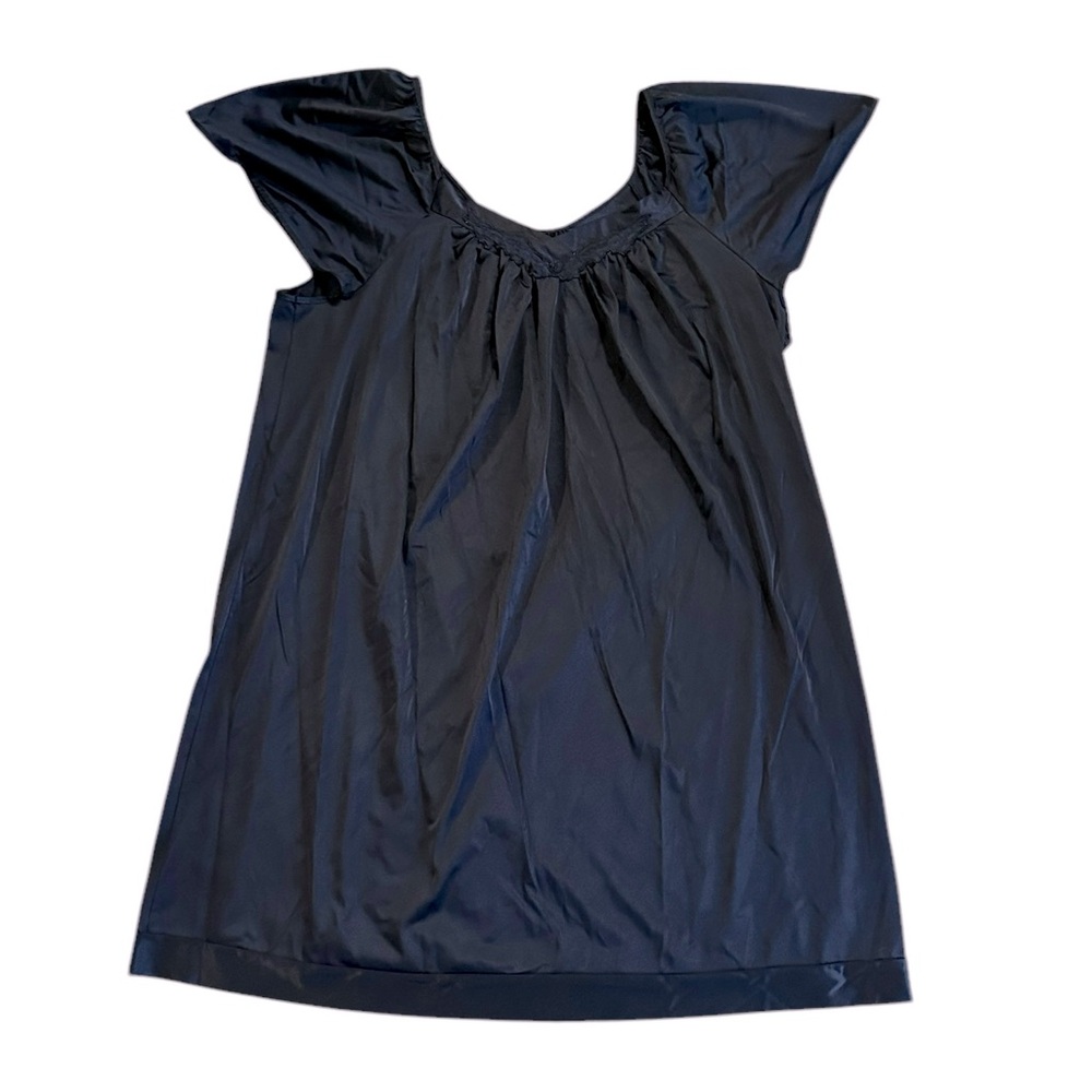 VINTAGE black satin feel flutter sleeve nightie nightgown size XL